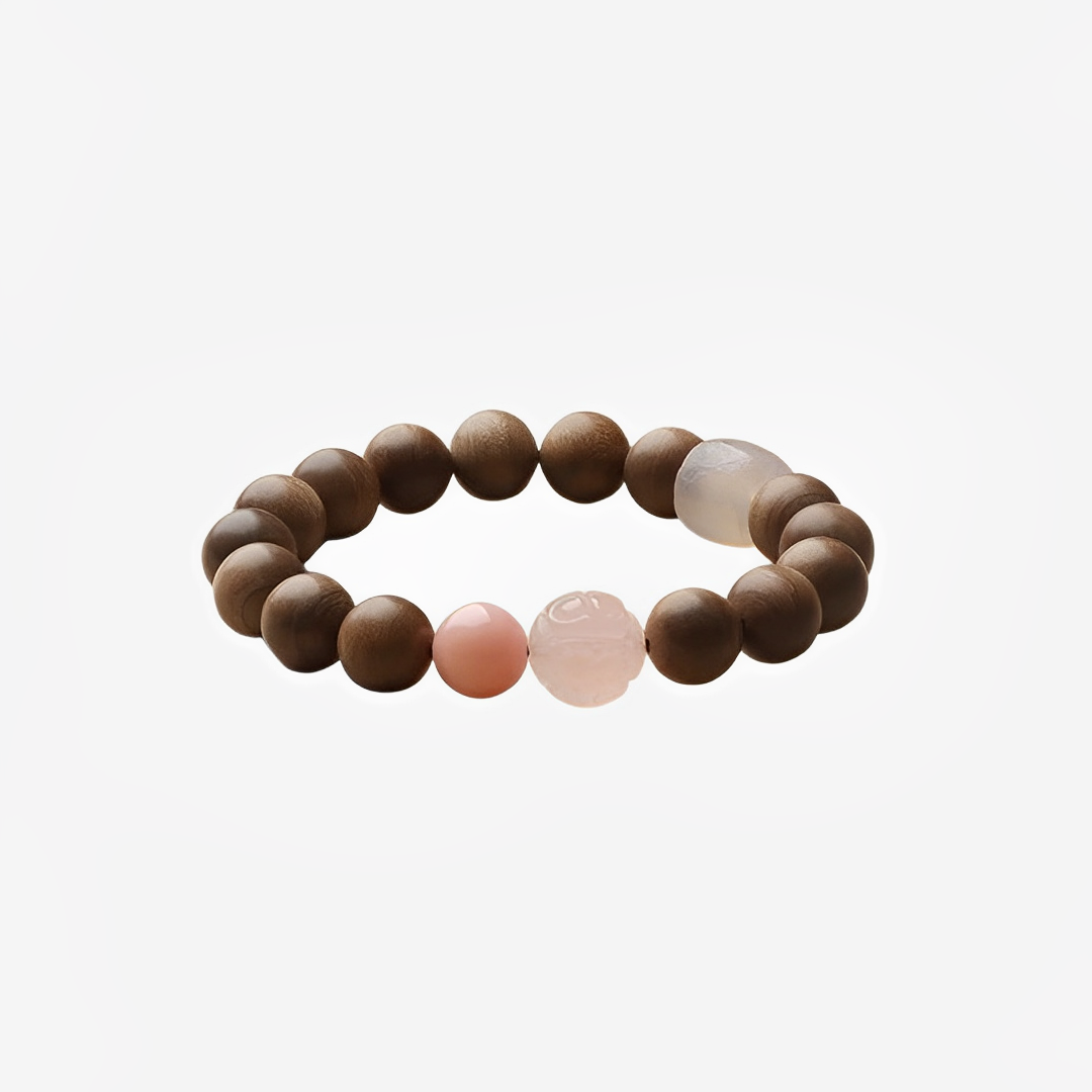 Old Sandalwood & Pink Crystal Wooden Bracelet : - Seekcase