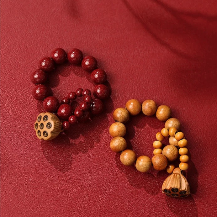 Cinnabar & Peach Wood Meditation Bracelet : - Seekcase