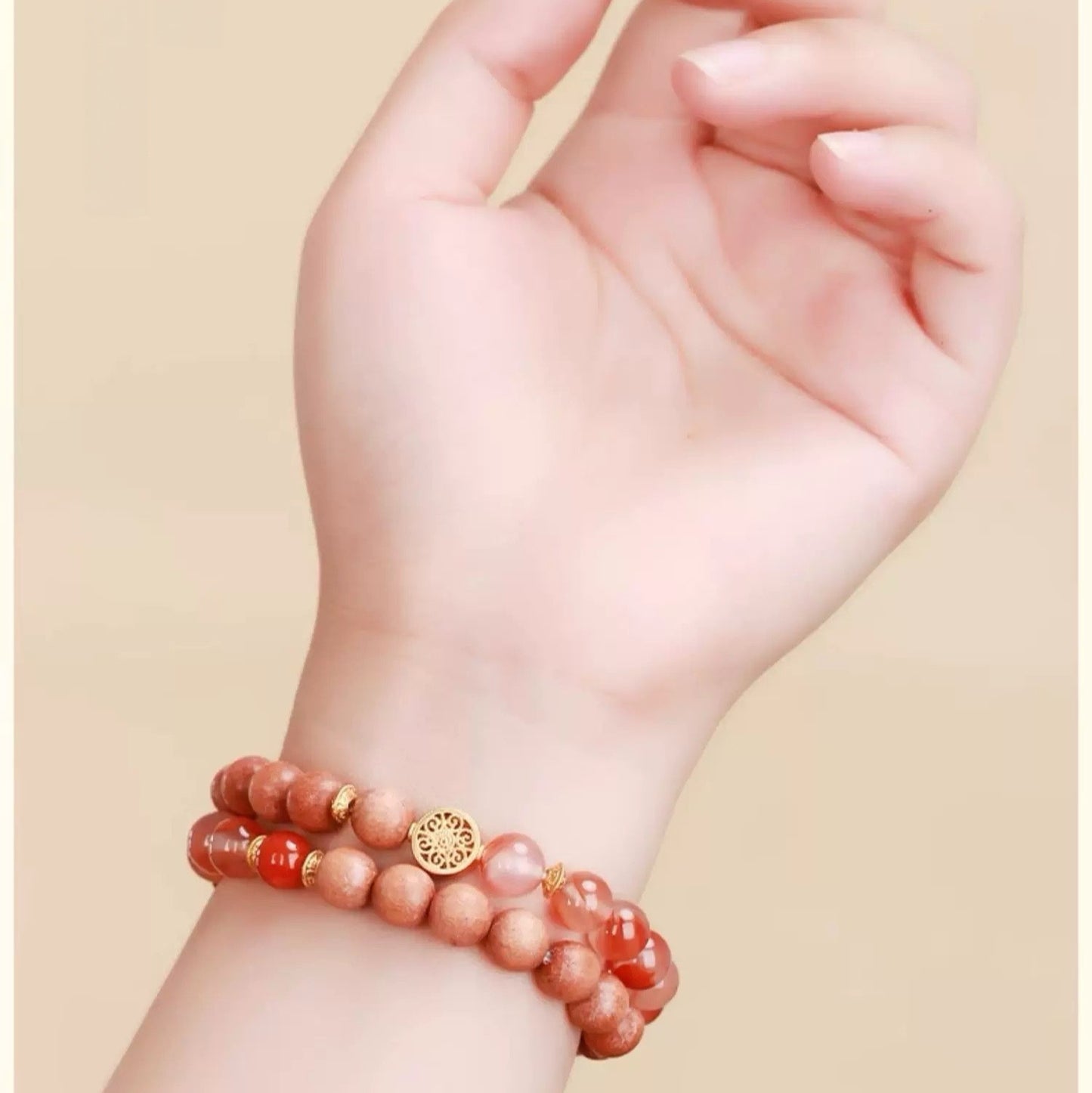 Double Strand Sandalwood & Red Agate Bracelet : - Seekcase