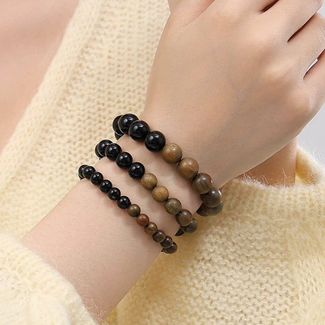 Black Obsidian & Green Sandalwood Bracelet : - Seekcase