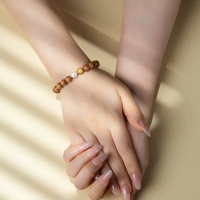 Lunar Serenity Bracelet - Sandalwood & Pearl Sleep Mala : - Seekcase