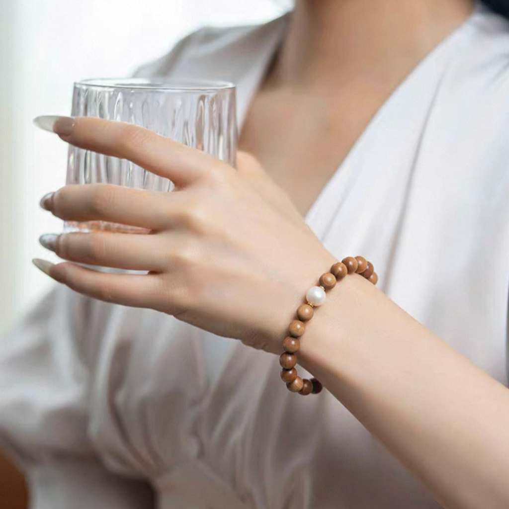 Lunar Serenity Bracelet - Sandalwood & Pearl Sleep Mala : - Seekcase