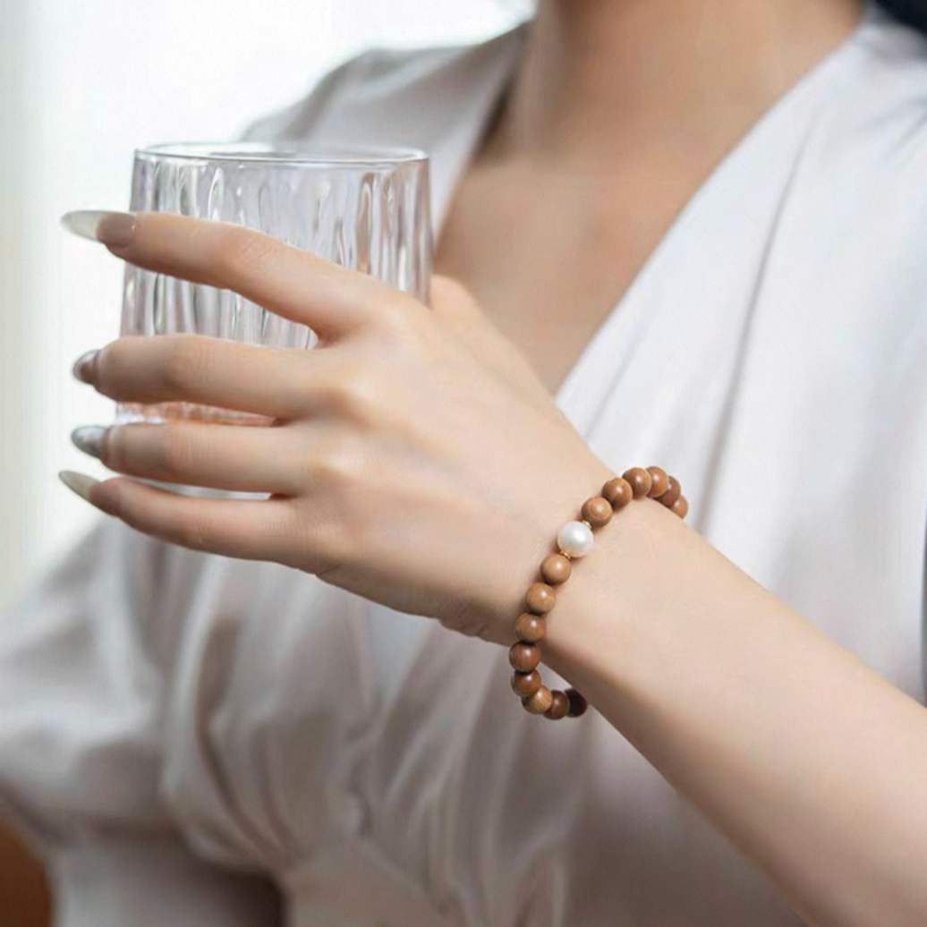 Lunar Serenity Bracelet - Sandalwood & Pearl Sleep Mala : - Seekcase