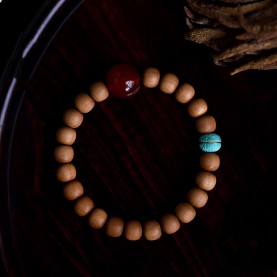 Lunar Guardian Bracelet – Sandalwood & Turquoise Sleep Charm : - Seekcase