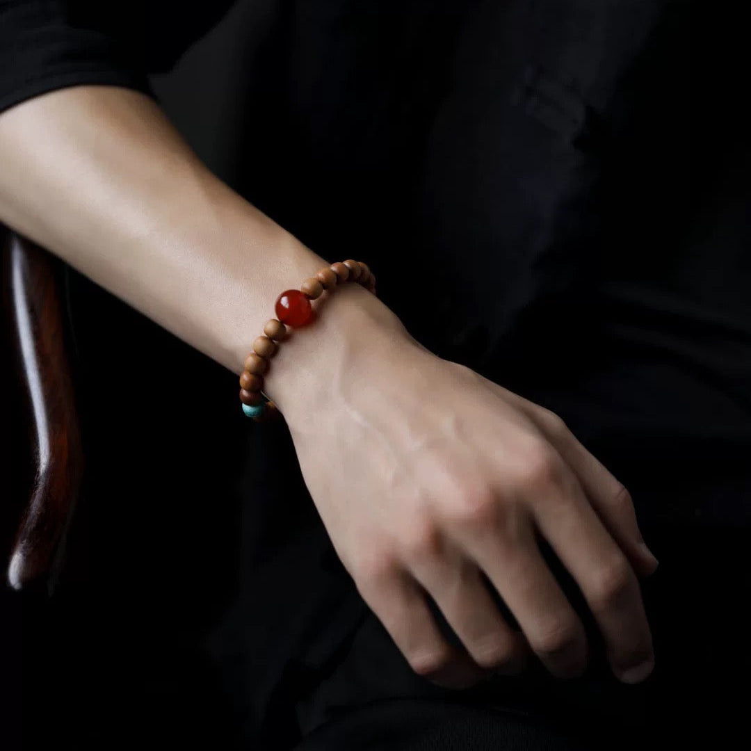 Lunar Guardian Bracelet – Sandalwood & Turquoise Sleep Charm : - Seekcase