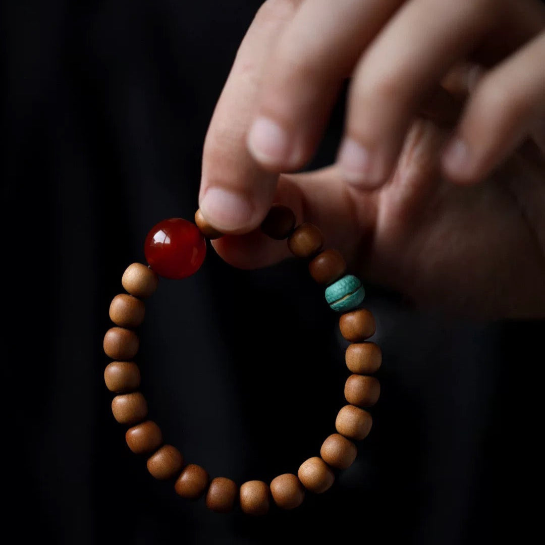 Lunar Guardian Bracelet – Sandalwood & Turquoise Sleep Charm : - Seekcase
