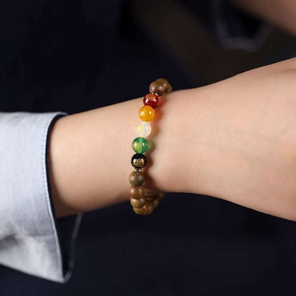 Prosperity Path Bracelet - Sandalwood & Agate Success Mala : - Seekcase