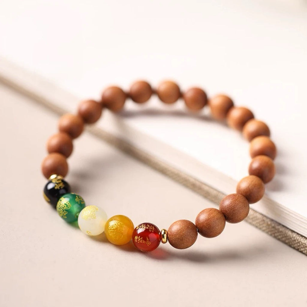 Prosperity Path Bracelet - Sandalwood & Agate Success Mala : - Seekcase