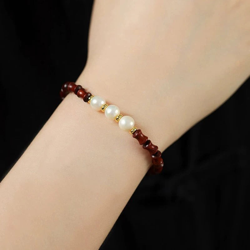 Purple Sandalwood Pearl Bamboo Knot Bracelet : - Seekcase