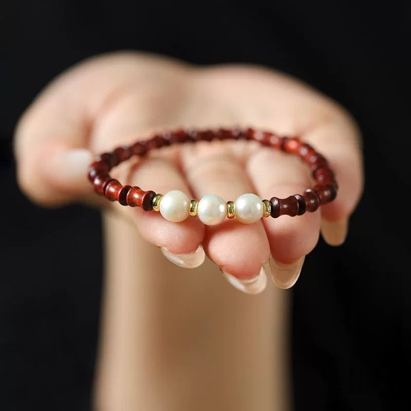 Purple Sandalwood Pearl Bamboo Knot Bracelet : - Seekcase