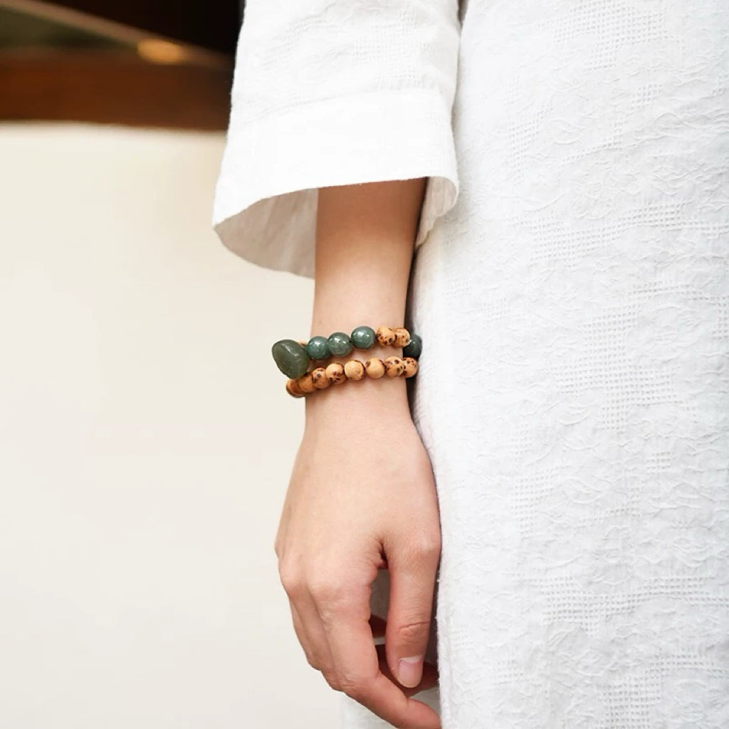 Cypress & Jade Double-Loop Bracelet with Natural Scarring : - Seekcase