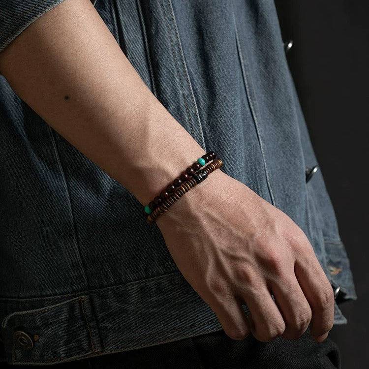 Sandalwood & Turquoise Double-Loop Bracelet : - Seekcase