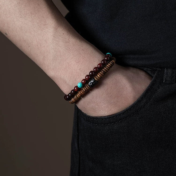 Sandalwood & Turquoise Double-Loop Bracelet : - Seekcase