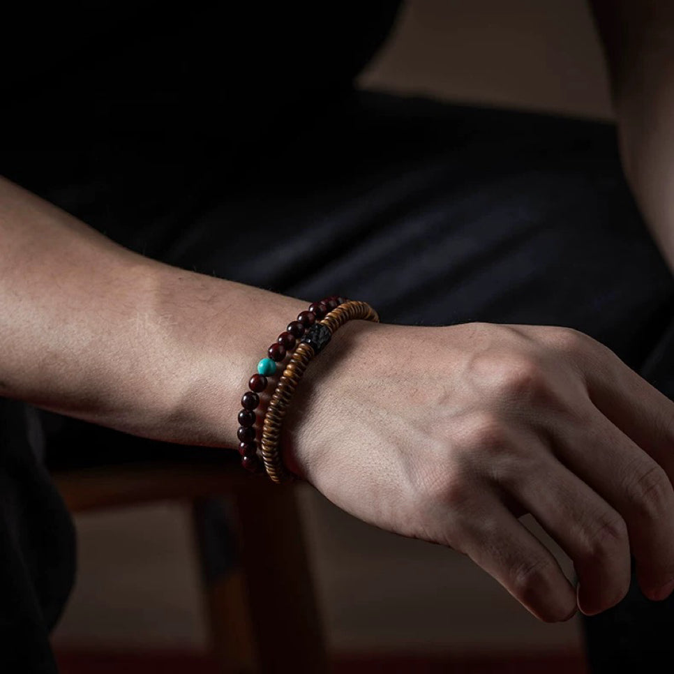 Sandalwood & Turquoise Double-Loop Bracelet : - Seekcase