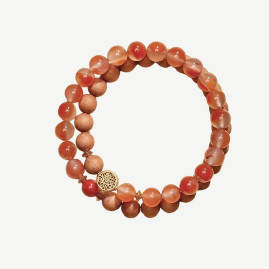 Double Strand Sandalwood & Red Agate Bracelet : - Seekcase