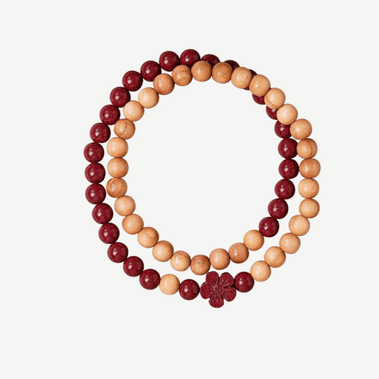 Double-Layer Cinnabar Peach Wood Bracelet : - Seekcase