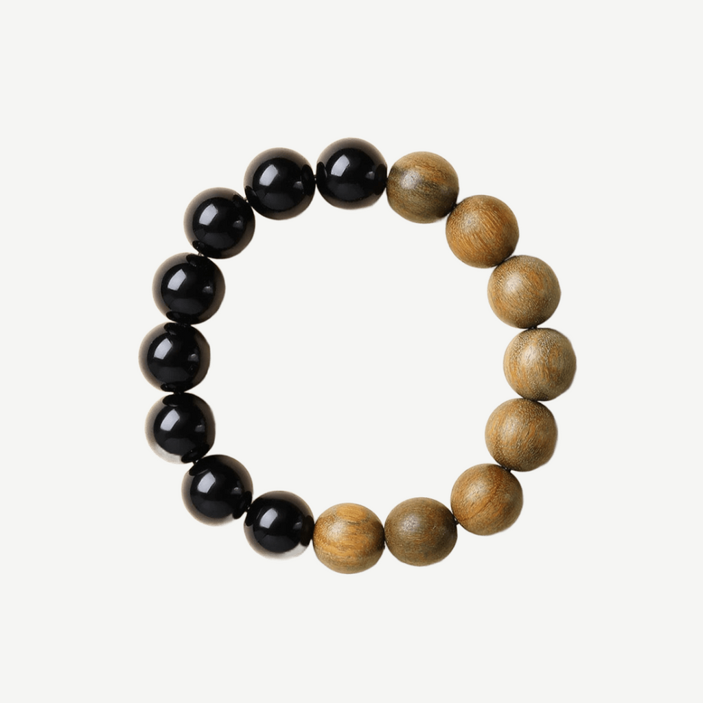 Black Obsidian & Green Sandalwood Bracelet : - Seekcase