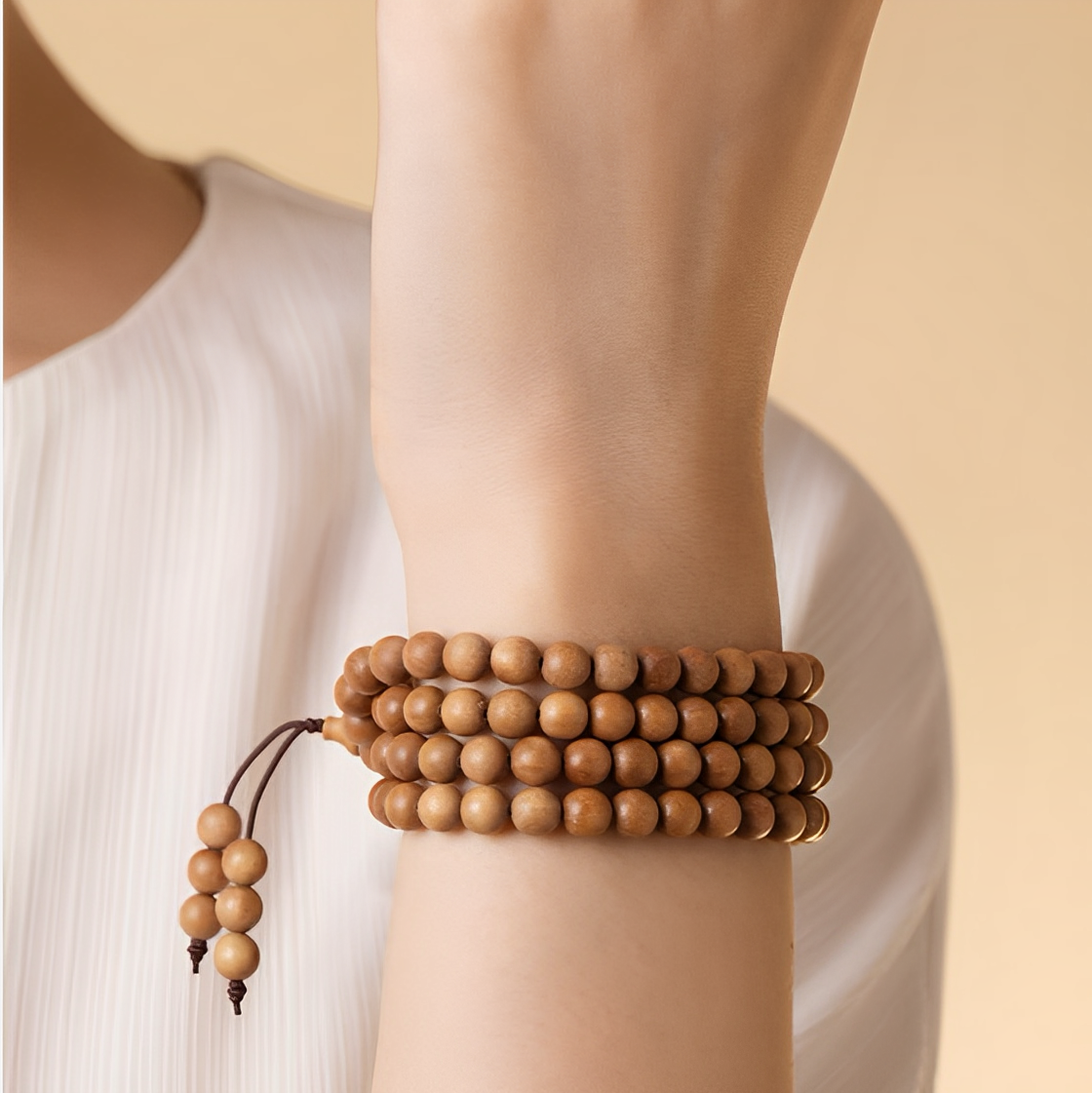 108-Bead Guardian Mala – Sinking Mysore Sandalwood Purification Strand : - Seekcase