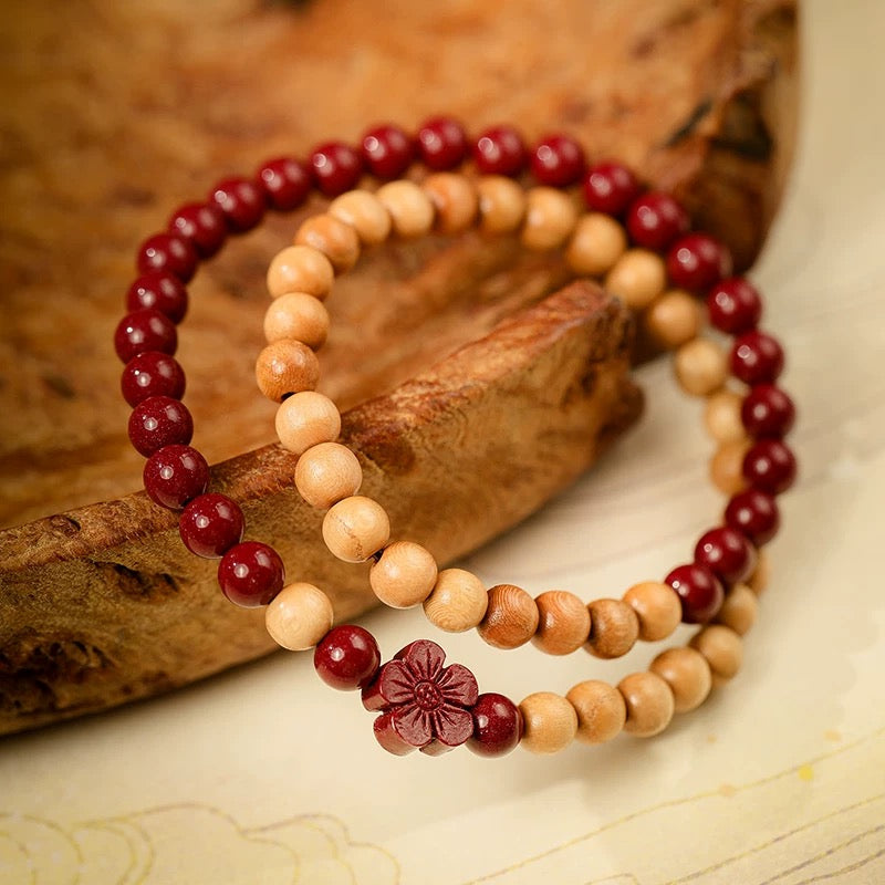 Double-Layer Cinnabar Peach Wood Bracelet : - Seekcase