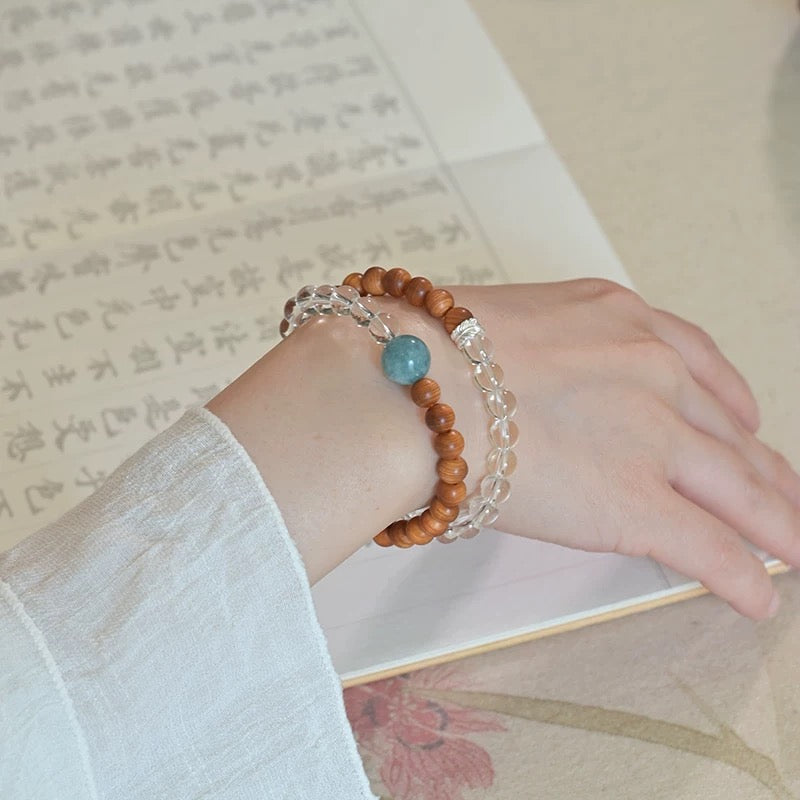 Clear Quartz & Cypress Wood Bracelet : - Seekcase