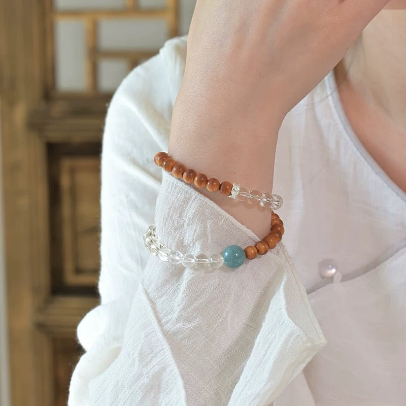 Clear Quartz & Cypress Wood Bracelet : - Seekcase
