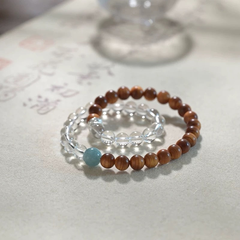 Clear Quartz & Cypress Wood Bracelet : - Seekcase