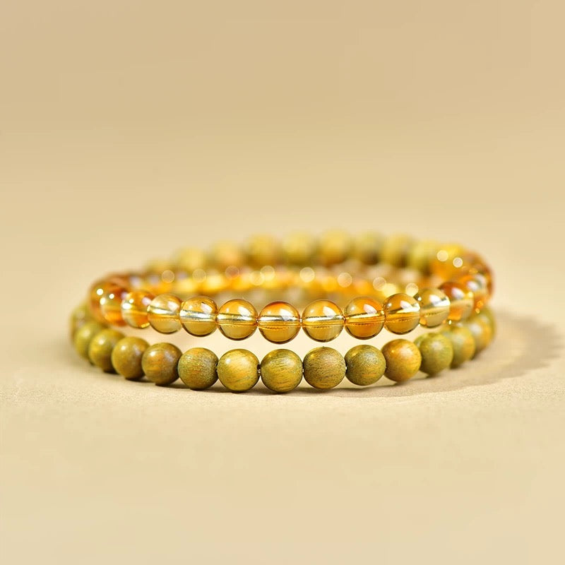 Citrine & Green Sandalwood Dual Loop Bracelet : - Seekcase