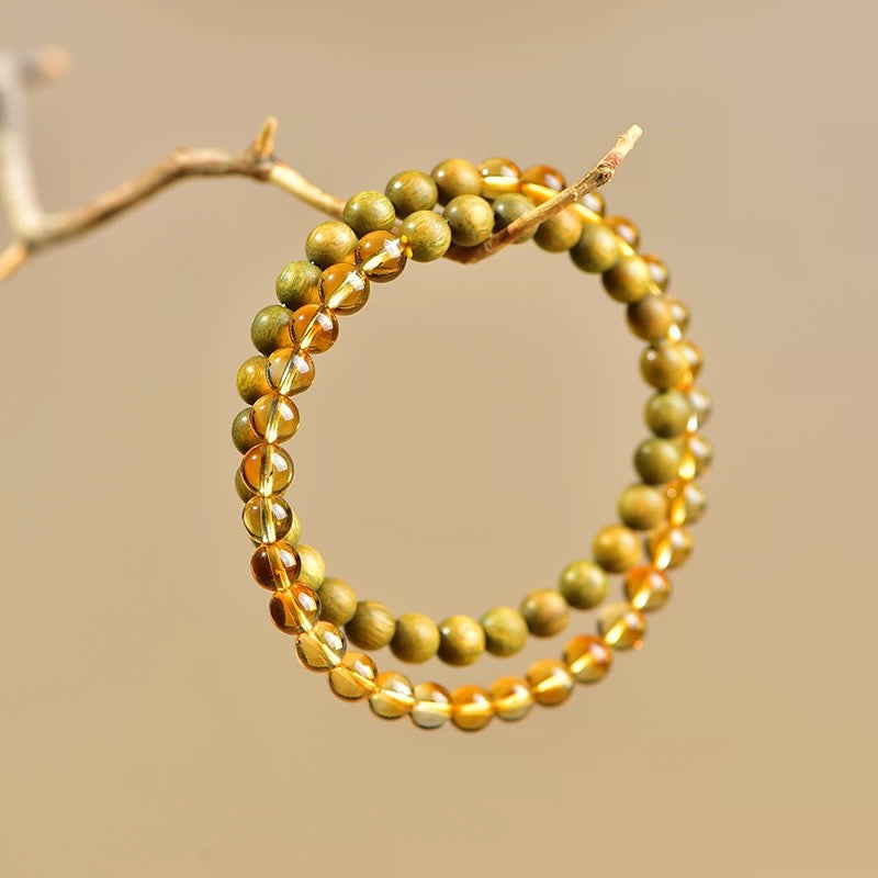 Citrine & Green Sandalwood Dual Loop Bracelet : - Seekcase