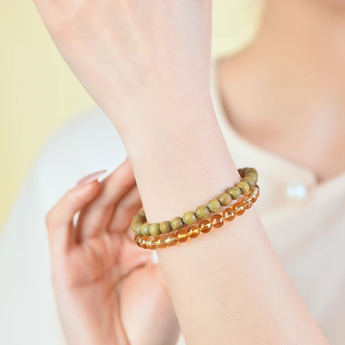 Citrine & Green Sandalwood Dual Loop Bracelet : - Seekcase