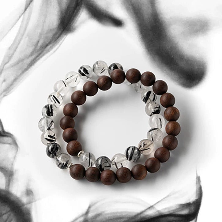 Black Rutilated Quartz & Agarwood Strength Bracelet : - Seekcase