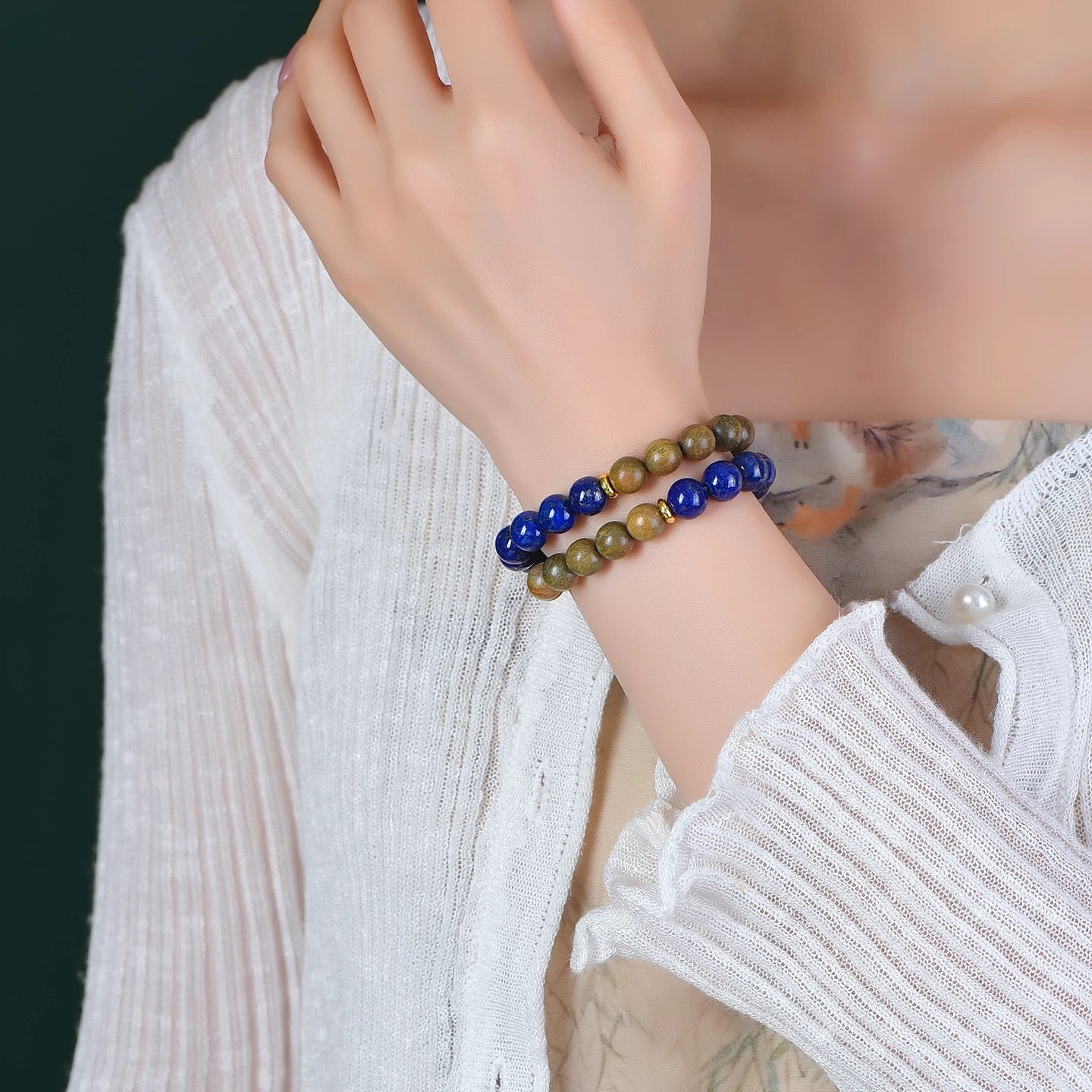 Lapis Lazuli & Green Sandalwood Bracelet (Single/Dual Loop) : - Seekcase