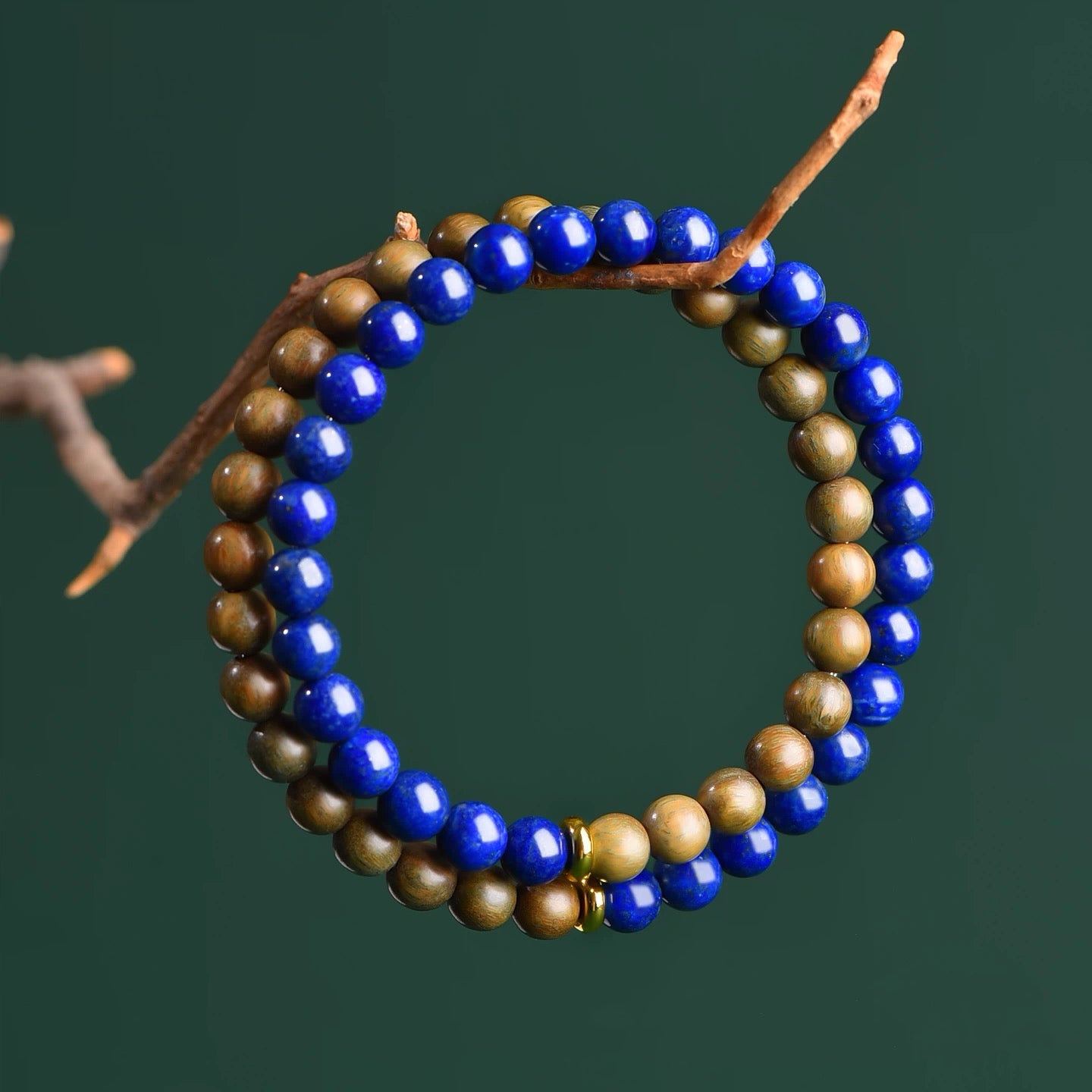 Lapis Lazuli & Green Sandalwood Bracelet (Single/Dual Loop) : - Seekcase