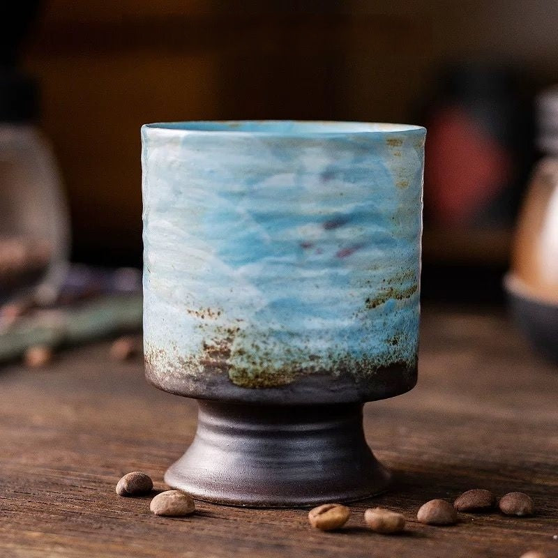 Artisan Hand-Painted Stemmed Sake Cup 210ml : Blue - Seekcase