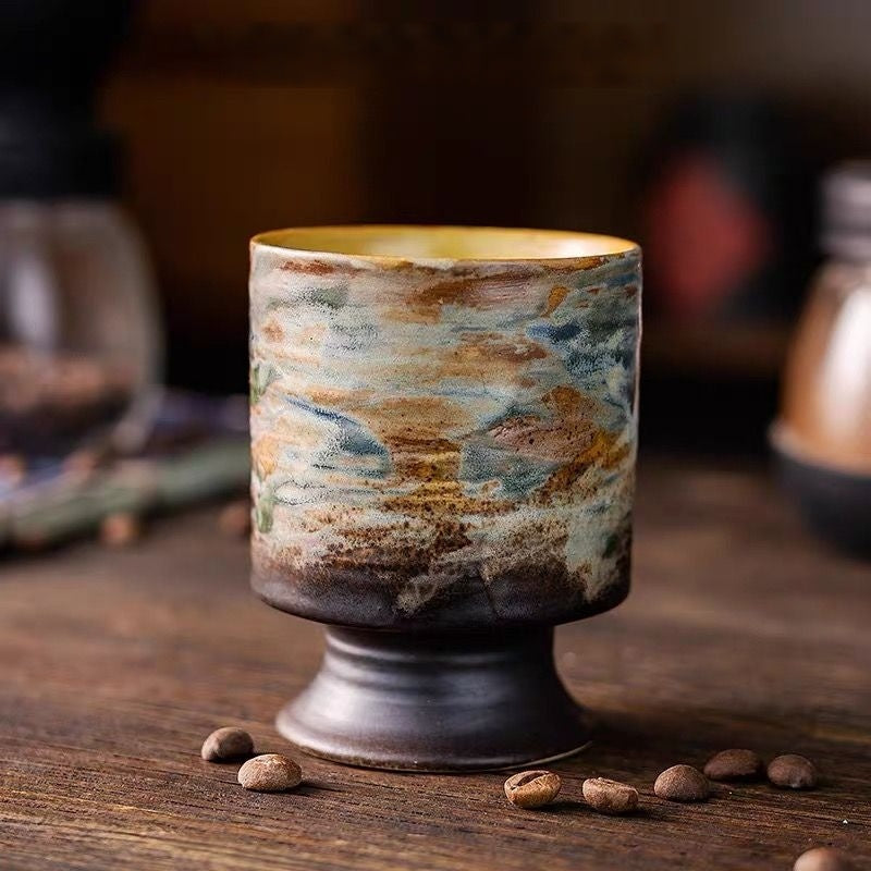 Artisan Hand-Painted Stemmed Sake Cup 210ml : Yellow - Seekcase
