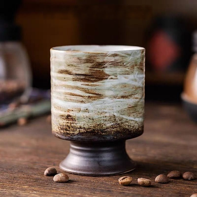 Artisan Hand-Painted Stemmed Sake Cup 210ml : White - Seekcase