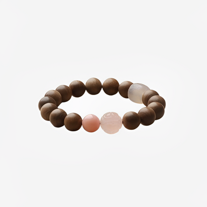 Old Sandalwood & Pink Crystal Wooden Bracelet : - Seekcase