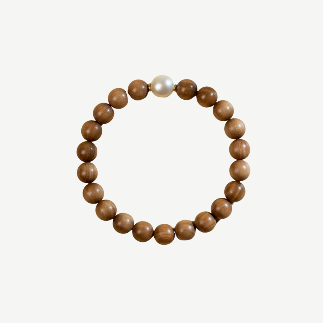 Lunar Serenity Bracelet - Sandalwood & Pearl Sleep Mala : Fits 13-16cm (5.1"-6.3") wrists&nbsp; - Seekcase