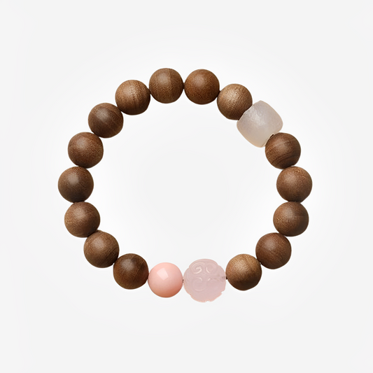 Old Sandalwood & Pink Crystal Wooden Bracelet : - Seekcase