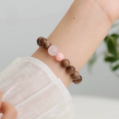 Old Sandalwood & Pink Crystal Wooden Bracelet : - Seekcase