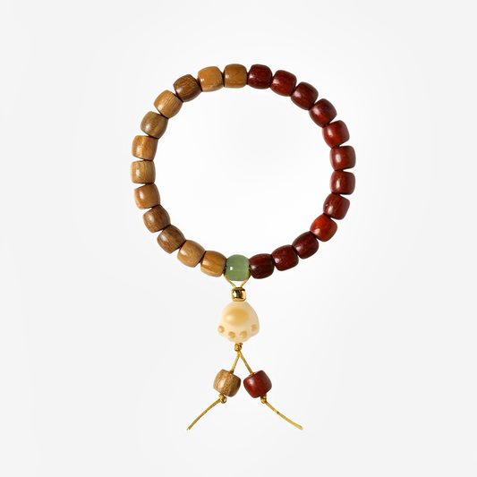 Green Sandalwood & Red Sandalwood Bracelet : Cat Paw Charm Version - Seekcase