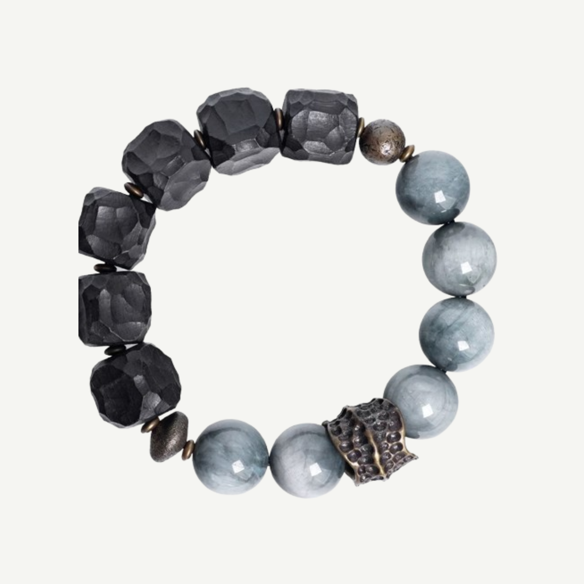 Ebony Wood & Hawk's Eye with Brass Accent Bracelet : - Seekcase