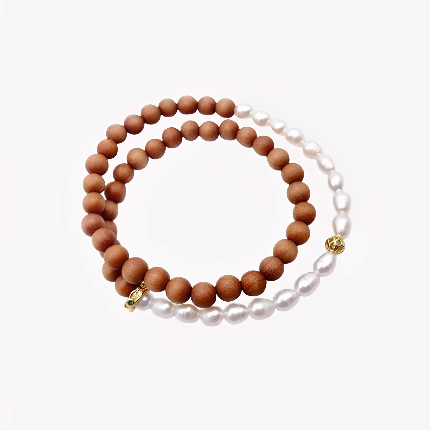 Pearl & Sandalwood Dual Loop Bracelet : - Seekcase